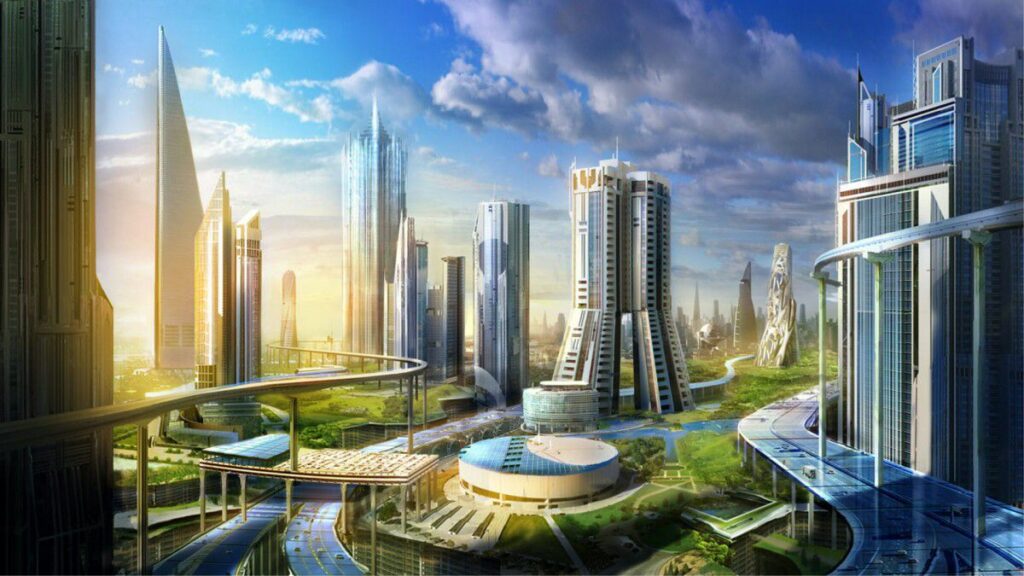 Artistic interpretation of a futuristic city.