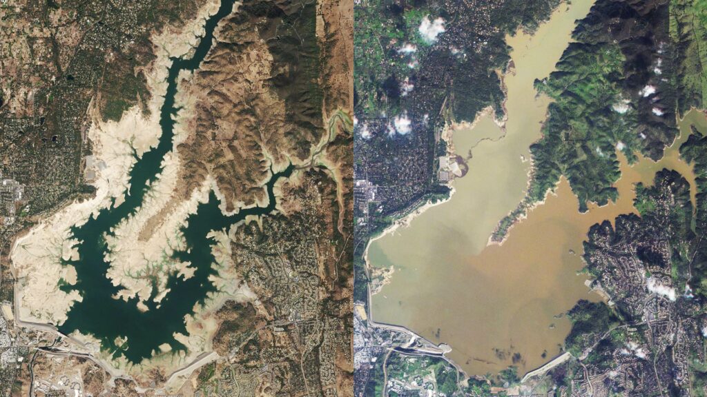 California water reservoirs before and after rain