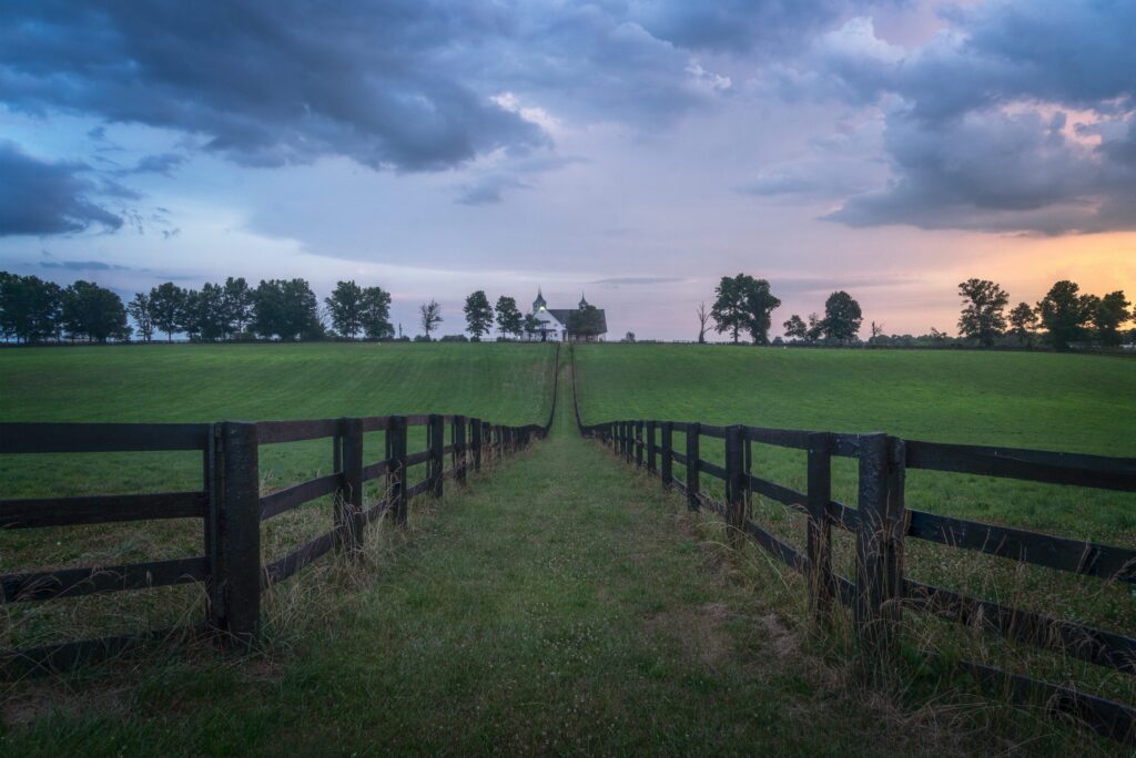 Grass enclosed by a fence on a farm