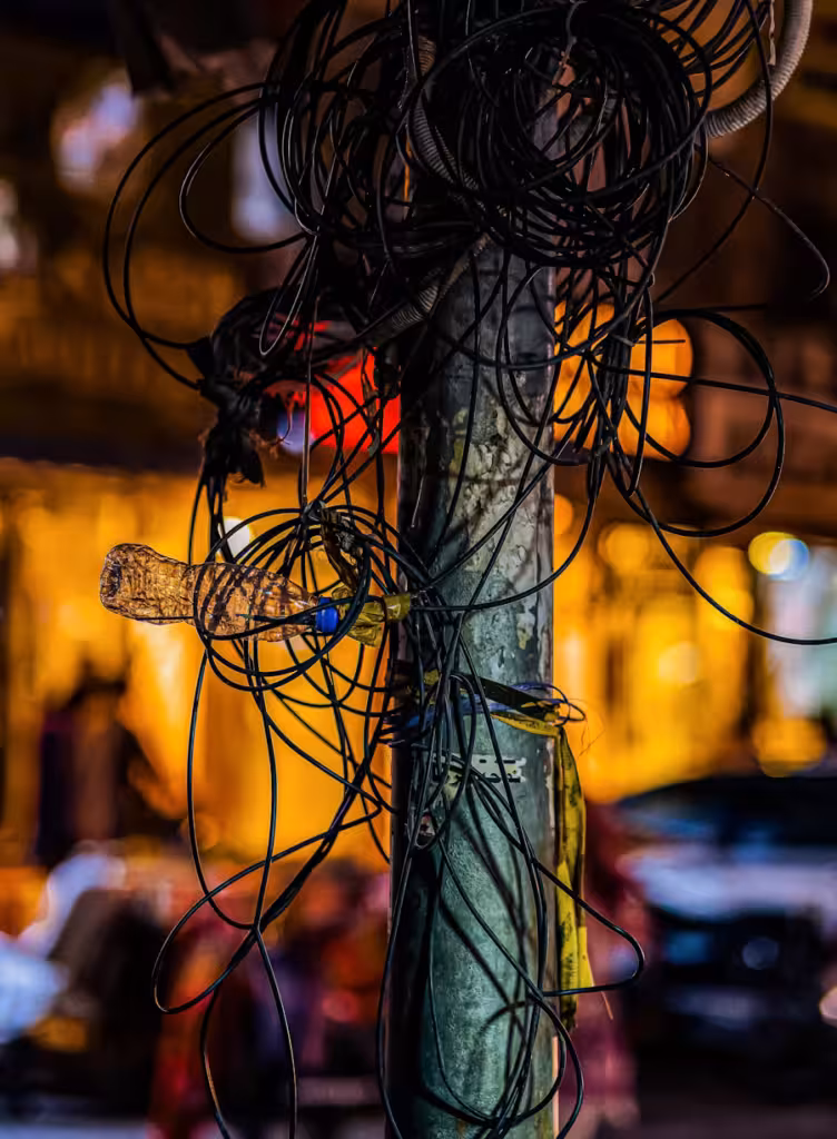 Electrical wires all bunched together