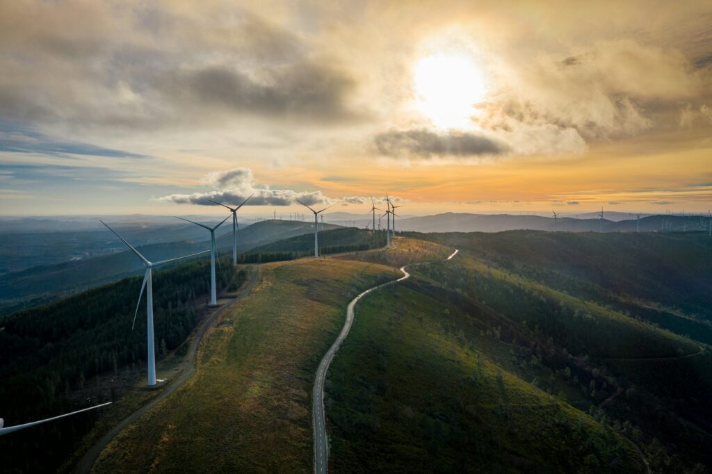 Wind turbines on a hill