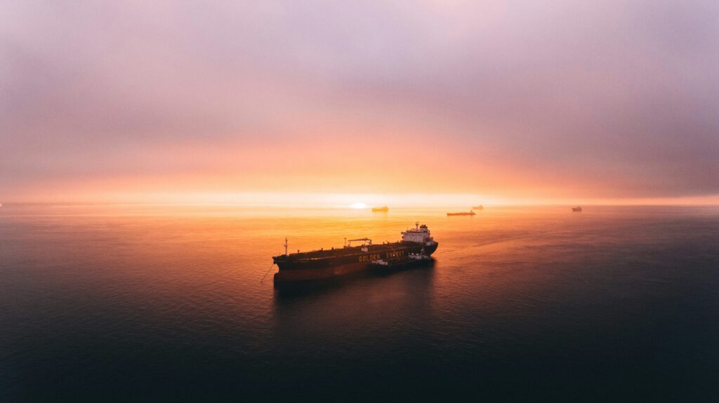 Cargo ship in the ocean