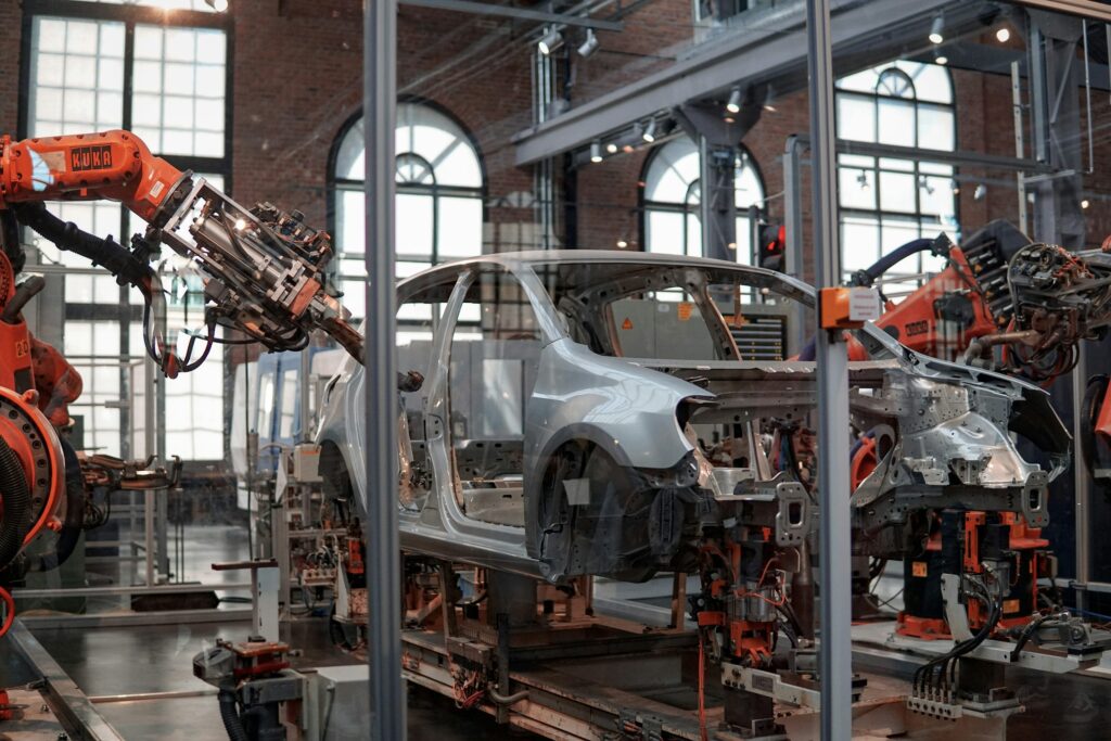 Car being manufactured
