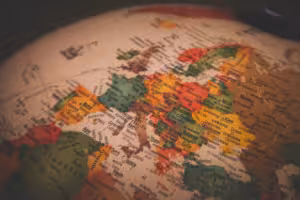 A globe zoomed in on Europe